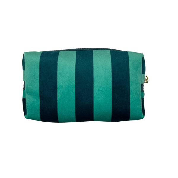 Bolsa de maquillaje de rayas verde azulado - terciopelo reciclado: Pequeño