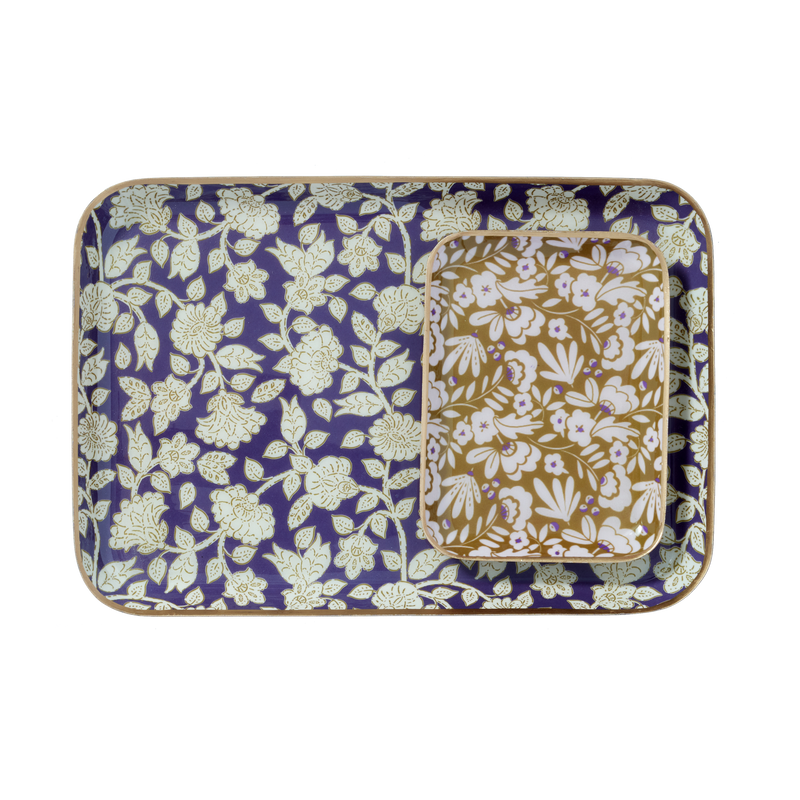 BONHEUR DU JOUR Bandeja bohemia con flores de metal esmaltado Jaya Violine