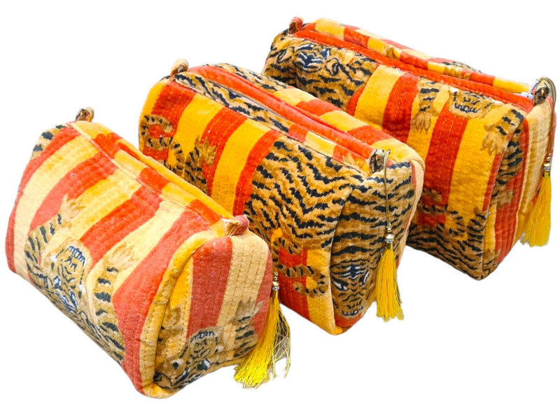 Set de viaje de 3 piezas de terciopelo de tigre tibetano: Azul y rojo