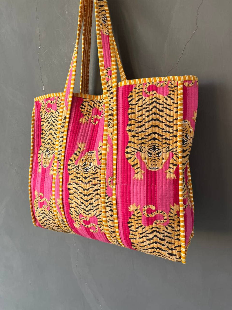 Compras con estampado de tigre grande reversible estampado a mano en algodón