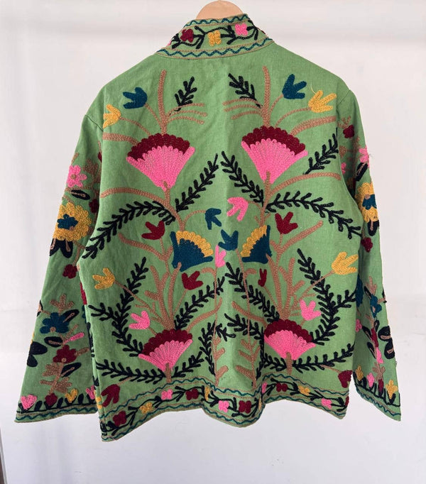 Chaqueta Suzani de algodón bordada a mano - Verde