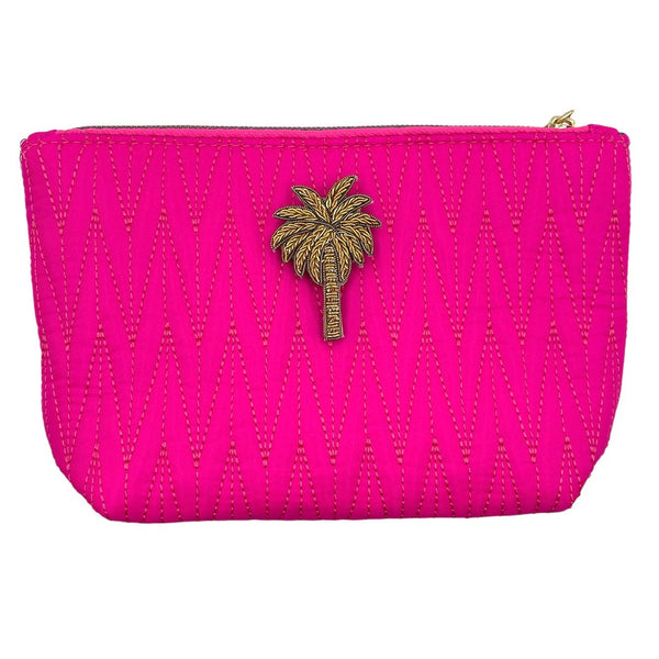 Bolsa de maquillaje Tribeca rosa brillante con pin de palmera