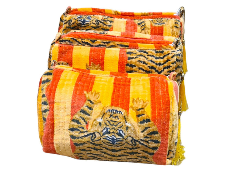 Set de viaje de 3 piezas de terciopelo de tigre tibetano: Azul y rojo