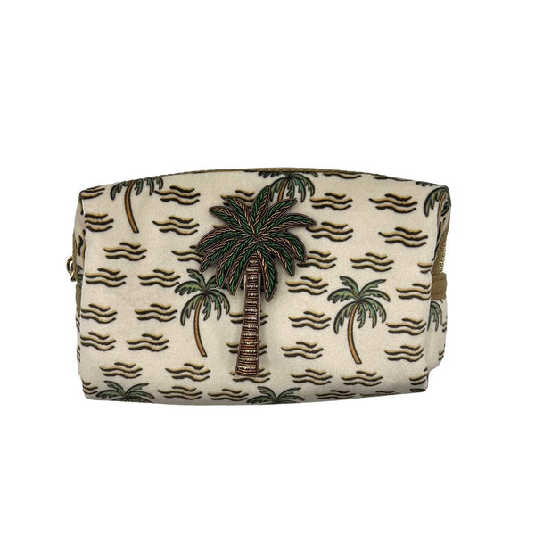 Bolsa de maquillaje Sand Palm con pin de palmera verde