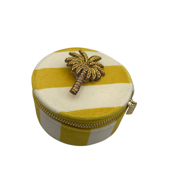 Joyero de viaje a rayas amarillas - Broche de palmera