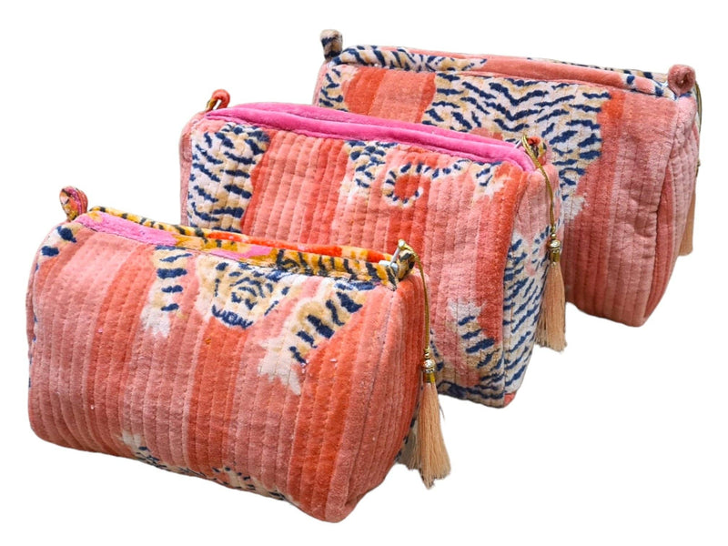 Set de viaje de 3 piezas de terciopelo de tigre tibetano: Azul y rojo