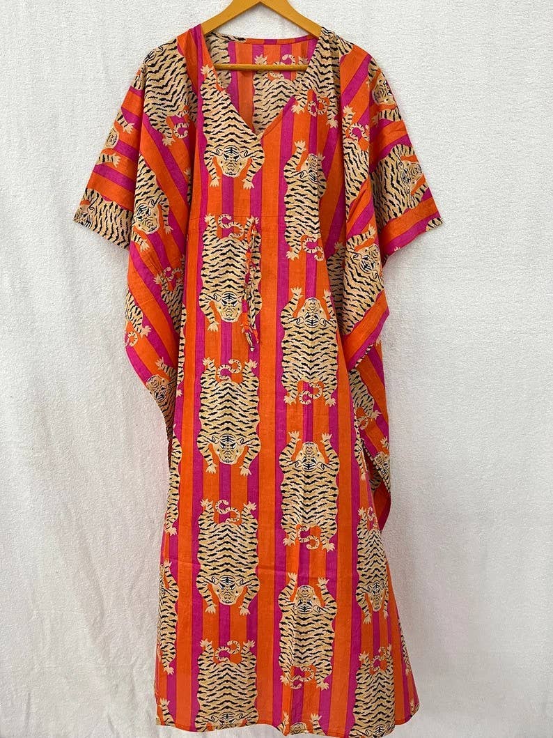 Vestido largo estilo caftán de verano de algodón