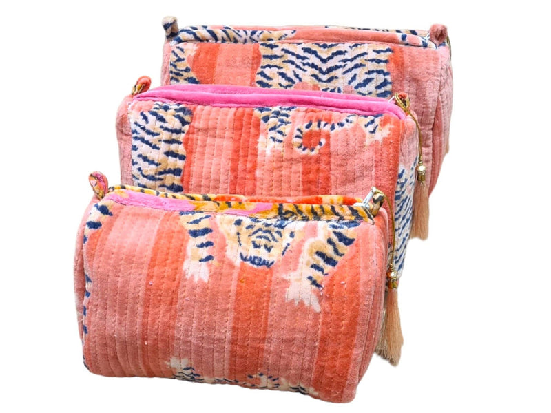Set de viaje de 3 piezas de terciopelo de tigre tibetano: Azul y rojo