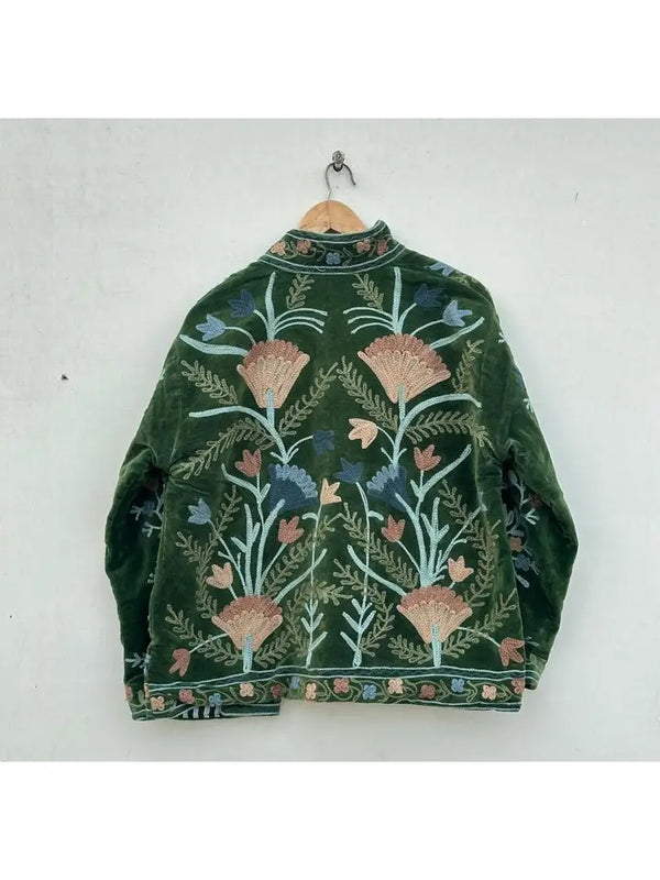 Chaqueta Suzani de terciopelo bordada a mano - Verde