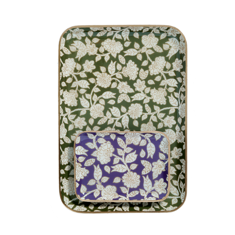 BONHEUR DU JOUR Bandeja bohemiA con flores de metal esmaltado Jaya Vert