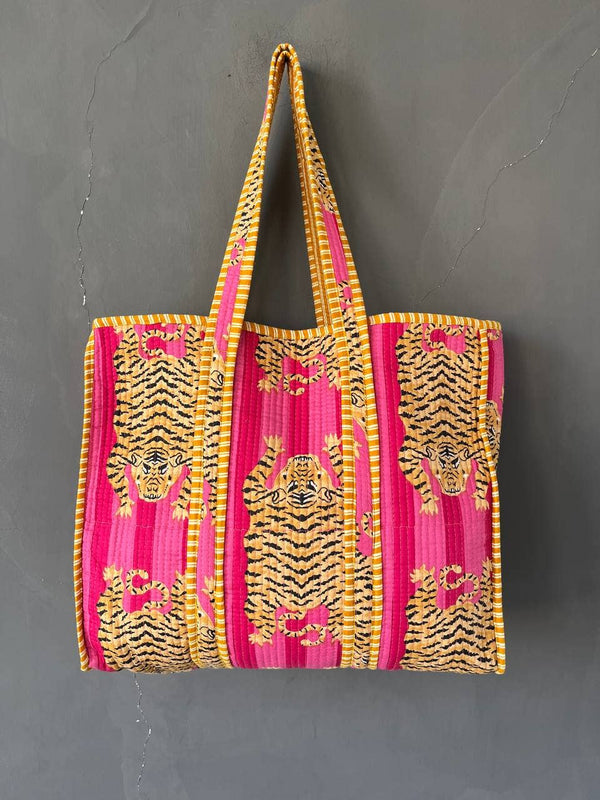 Compras con estampado de tigre grande reversible estampado a mano en algodón