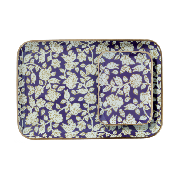 BONHEUR DU JOUR Bandeja bohemia con flores de metal esmaltado Jaya Violine
