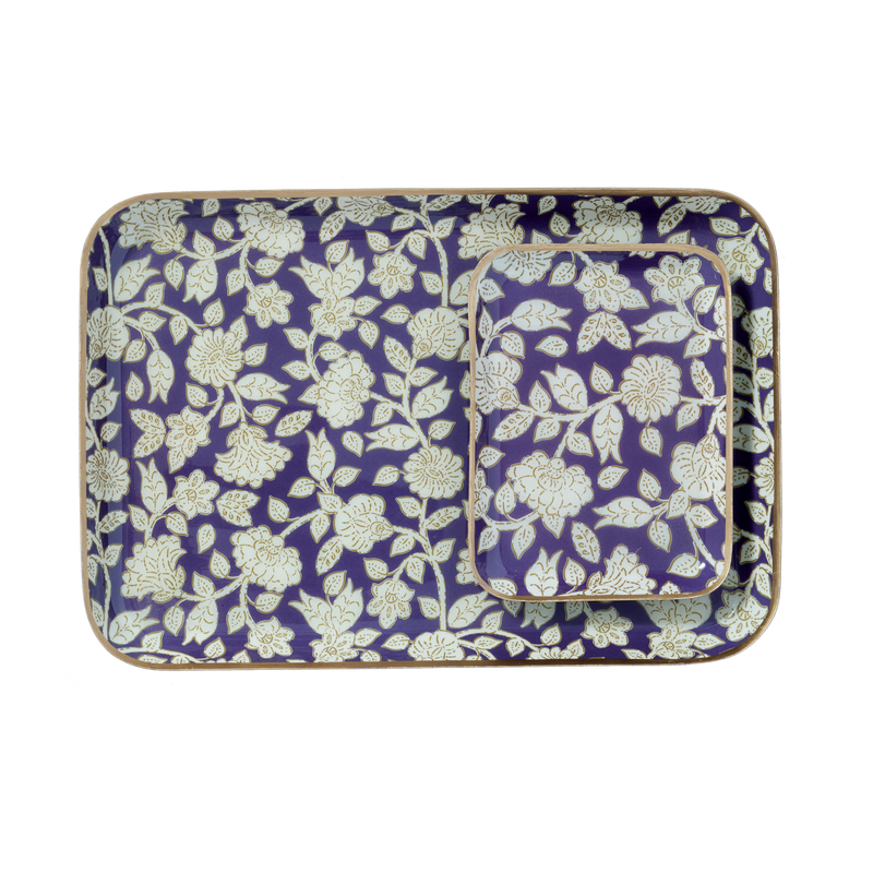 BONHEUR DU JOUR Bandeja bohemia con flores de metal esmaltado Jaya Violine