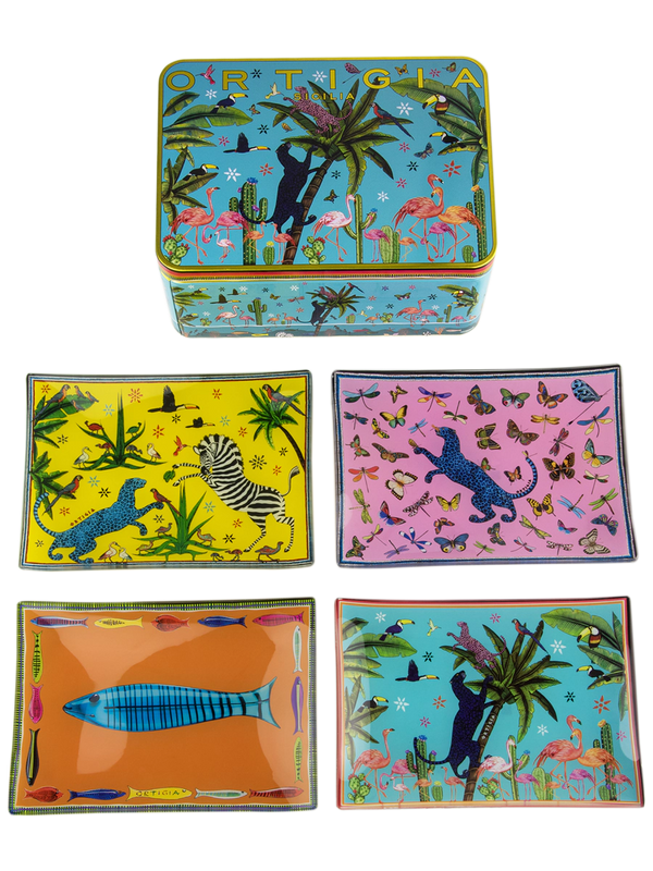 ORTIGIA 4 platos de vidrio Tin Jungle