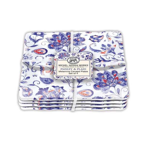 Set de 4 platos cuadrados de melamina - Paisley & Plaid