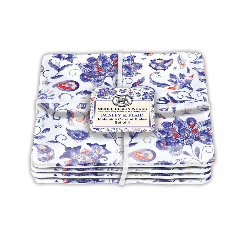 Set de 4 platos cuadrados de melamina - Paisley & Plaid