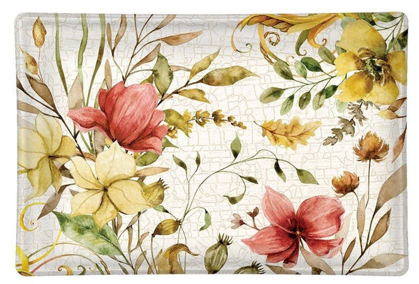 Plato rectangular de vidrio - Hojas y flores de otoño