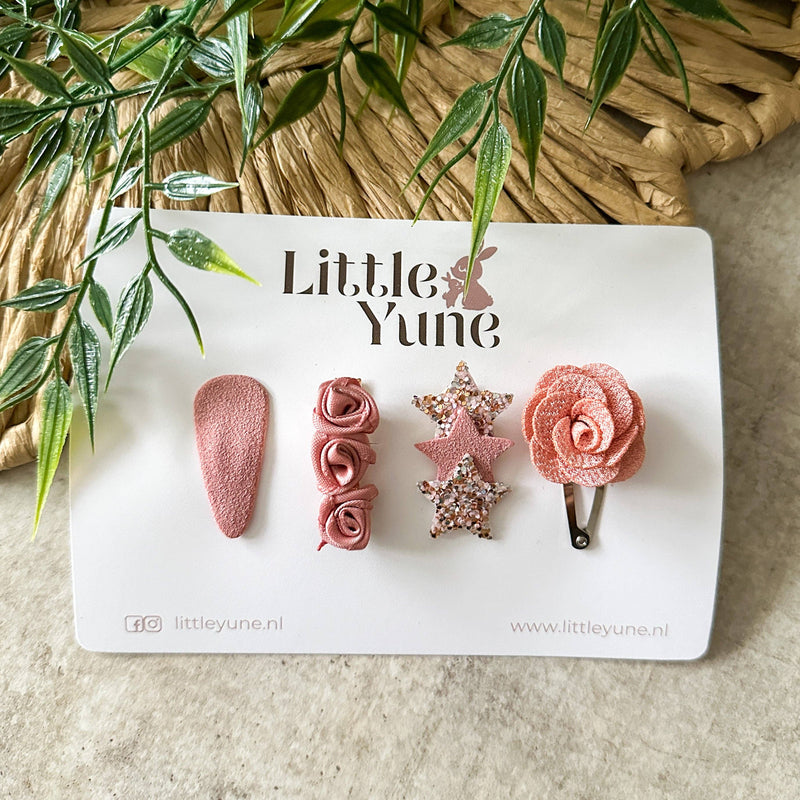 LITTLE YUNE Set de pinzas para el pelo - Rosa: Yara (4 cm)