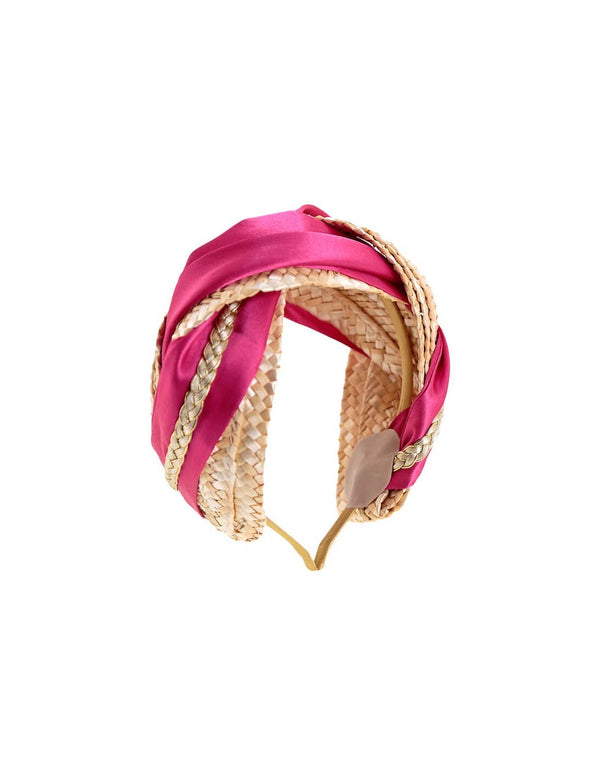 Diadema Rafia Trenzada Fucsia