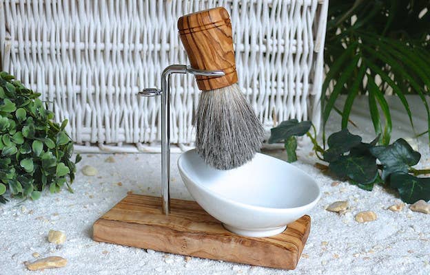 Juego de brochas de afeitar CLASSIC PLUS, 3 piezas, de madera de olivo con tejón